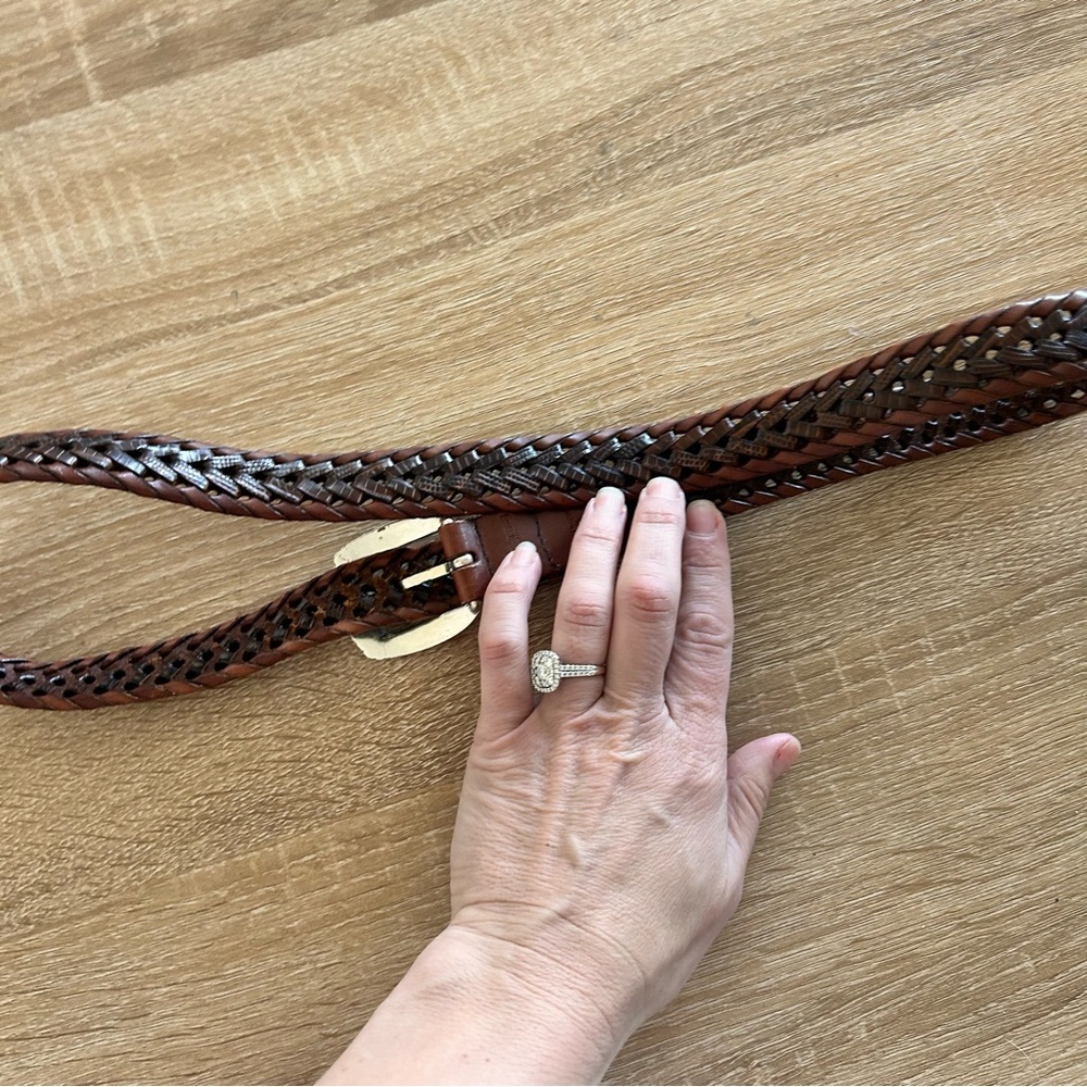 Vintage Woven vertebrae silver brass women’s Brown real Leather Belt L - Picture 9 of 11